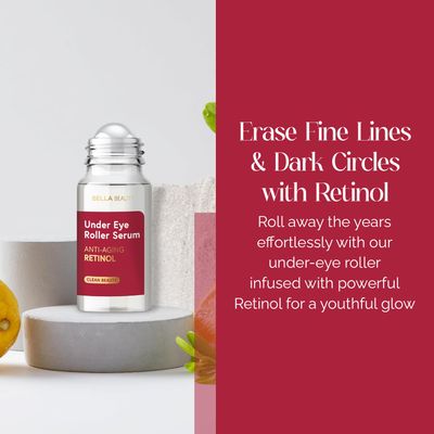 Bella Beauty Eye Roller Serum with Retinol Vitamin B5 - Reduces Dark Circles, Puffiness Fine Lines - Anti-Aging, Dermatologist Tested, Korean Skin Care for All Skin Types - 1.69 Fl. Oz