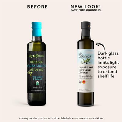 Sky Organics - Organic Extra Virgin Olive Oil, 16 fl oz - Cold Pressed Unfiltered - Bright, Fresh, Authentic Flavor - Sourced from Farmers in Greece - 100 Pure - Kosher - Natural, Vegan, Soy Free