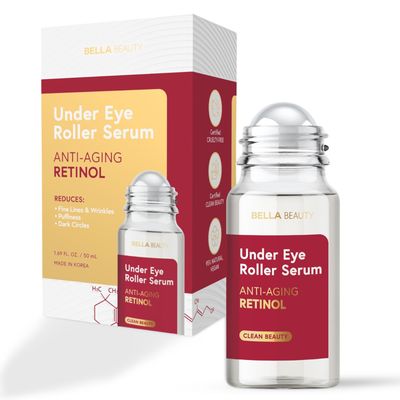 Bella Beauty Eye Roller Serum with Retinol Vitamin B5 - Reduces Dark Circles, Puffiness Fine Lines - Anti-Aging, Dermatologist Tested, Korean Skin Care for All Skin Types - 1.69 Fl. Oz
