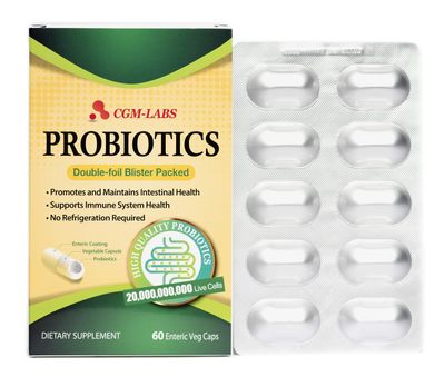 Probiotics, 20 Billion Live Cells, Premium Enteric Coated Veg Caps for Women, Men. Dietary Supplement - 60 Veg caps by CGM Labs