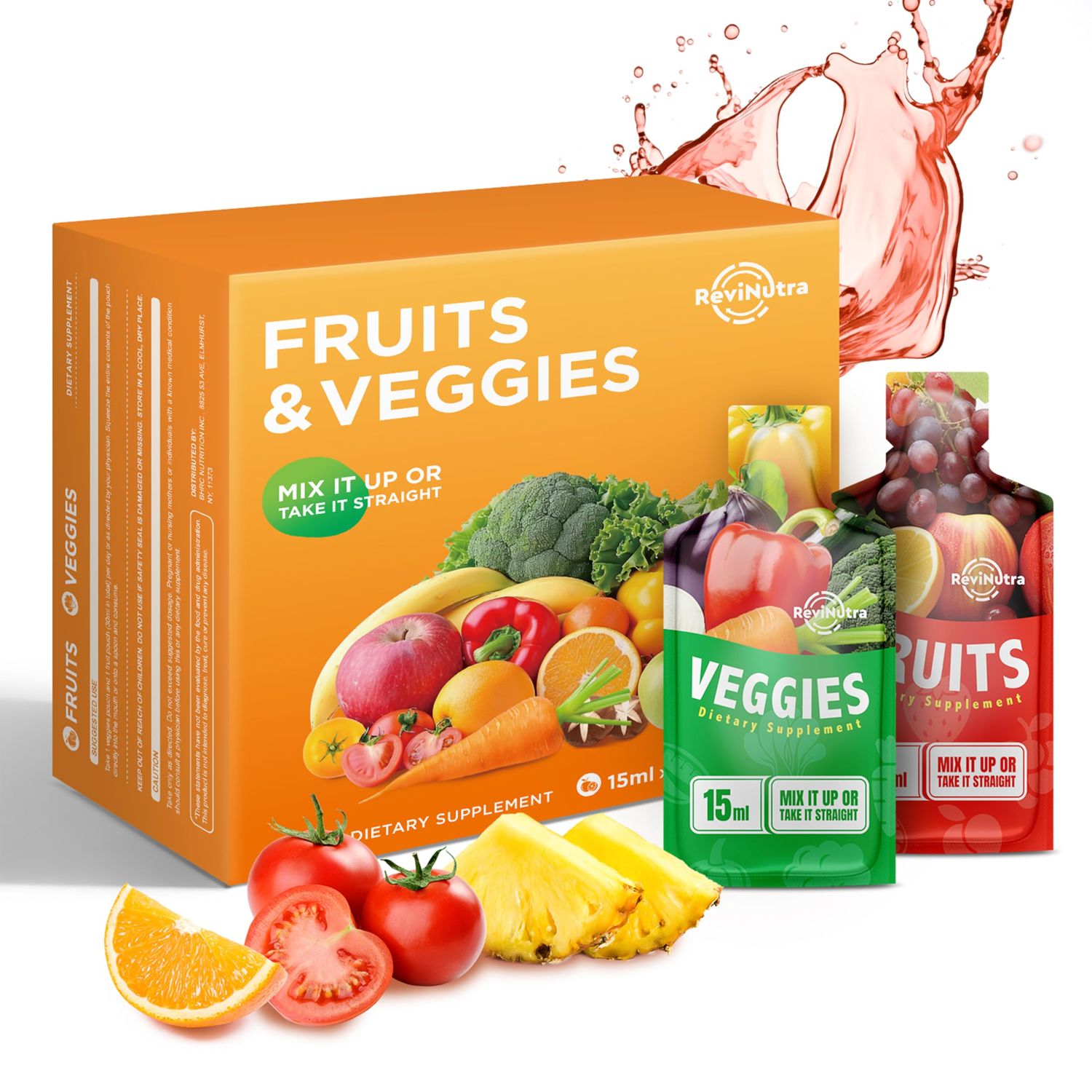 Fruit and Veggies Supplement - 16 Pouches Superfoods Super Greens for Adults Kids - Liquid Fruits and Vegetables with Vitamins Minerals - Support Energy, Detox, Immunity, Digestion Metabolism