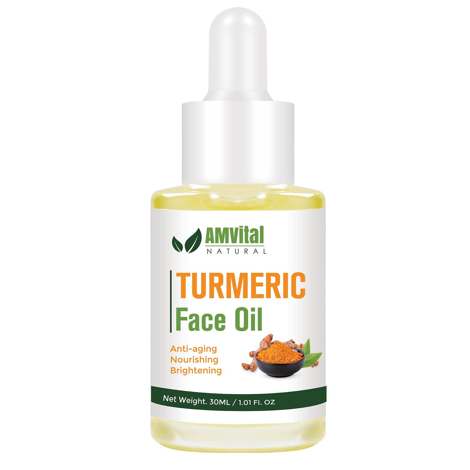 AMVital Turmeric Face Oil for Daily Use - Lightweight Facial Oil with Plant-Based Ingredients - Fast-Absorbing Formula for Smooth Looking Skin - 30ml Bottle