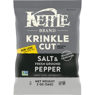 Kettle Brand Potato Chips, Krinkle Cut, Salt Fresh Ground Pepper Kettle Chips, 2 Oz