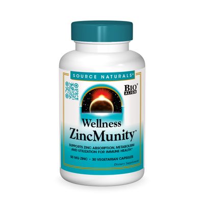 Source Naturals Wellness ZincMunity, Supports Zinc Absorption, Metabolism and Utilization for Immune Health, 50 mg Zinc - 30 Vegetarian Capsules