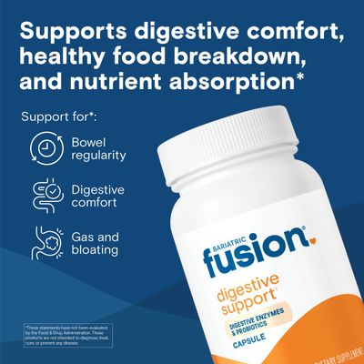 Bariatric Fusion Digestive Support: Digestive Enzymes with Probiotics Vegan Supplement Probiotics for Digestive Health and Gut Health Support Gluten, Dairy GMO Free 60 Capsules