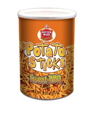 Better Made Potato Sticks 5oz Canister - Shoestring Potato Sticks - Gluten Free - Crunchy, Crispy Snack from Fresh Potatoes - Resealable Lid (Sweet BBQ, Single Can)