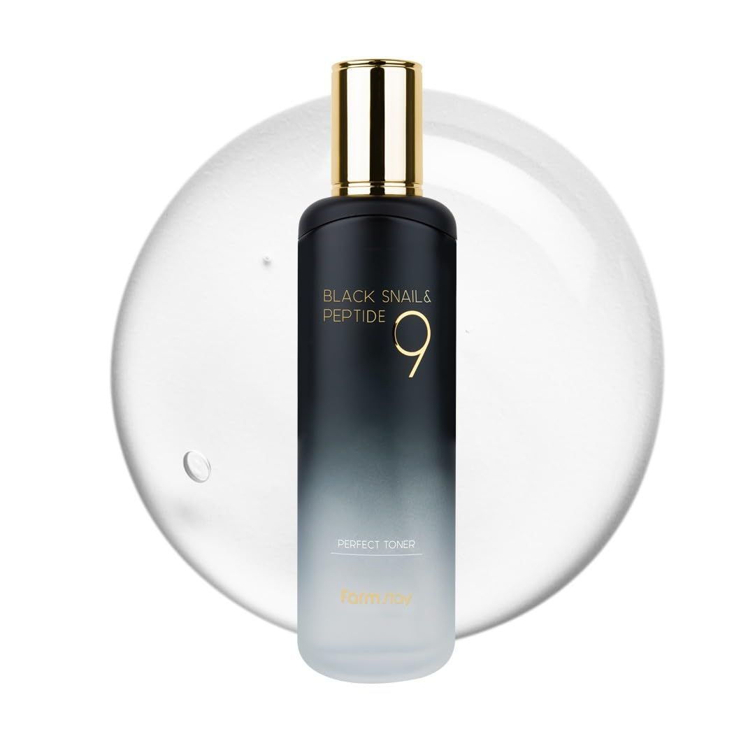 Farmstay Black Snail Peptide 9 Perfect Toner, Snail Mucin Toner for Elastic Glow Skin, Moisturizing Anti-Aging, Smooths Refine Skin Texutre, Korean Skin Care, for Women Men, 4.05 Fl. Oz
