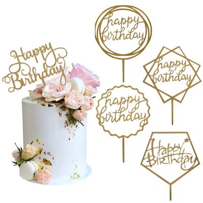 Gold Cake Topper Acrylic Happy Birthday Cake Decoration Supplies (5 Pieces)