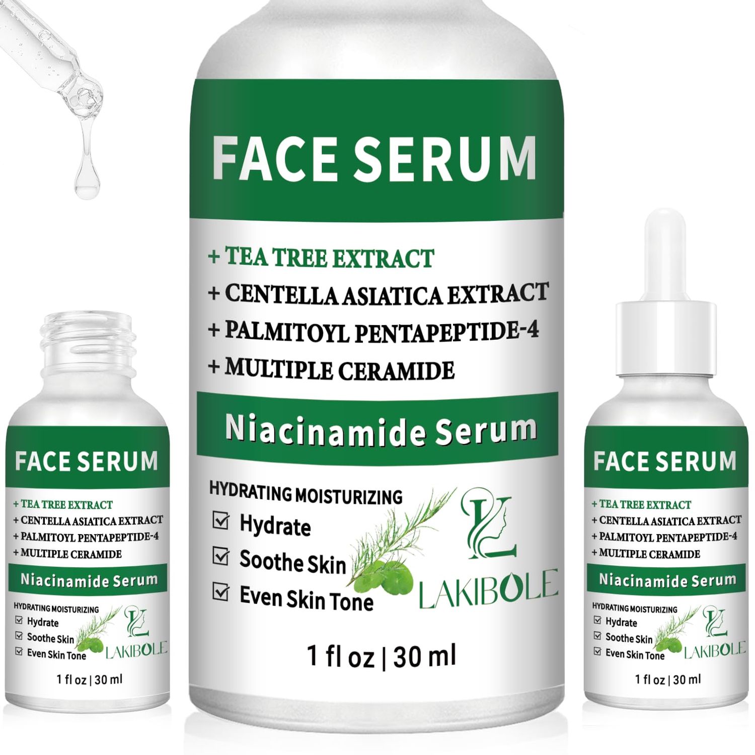 3 Pack 5 Niacinamide Serum with 4 Tea Tree Extracts 1 Centella Asiatica Extracts for Hydration and Even Tone (1fl.oz30ml Each)