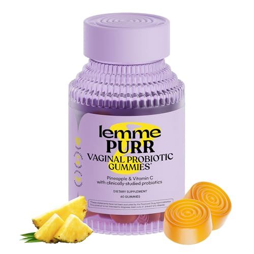 Lemme Purr Vaginal Probiotic Gummies for Women - Balanced pH, Healthy Odor, Yeast Balance Flora Support Vitamin C for Immune Health - Tasty Pineapple (60 Count)