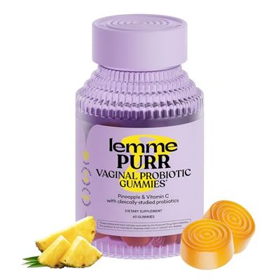 Lemme Purr Vaginal Probiotic Gummies for Women - Balanced pH, Healthy Odor, Yeast Balance Flora Support Vitamin C for Immune Health - Tasty Pineapple (60 Count)