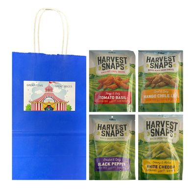 Big Top Deals USA Blue Paper Bag Custom Bundle - Includes Snaps Veggie Chips Multipack (4 Bags - 3oz Each) - Black Pepper, White Cheddar, Tomato Basil, Mango Chile Lime