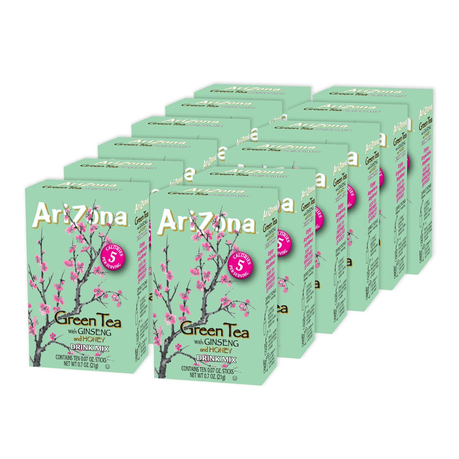 AriZona Green Tea with Ginseng and Honey - On-the-Go Powdered Drink Mix, 0.07oz 120 Count - 10ct Boxes (Pack of 12)