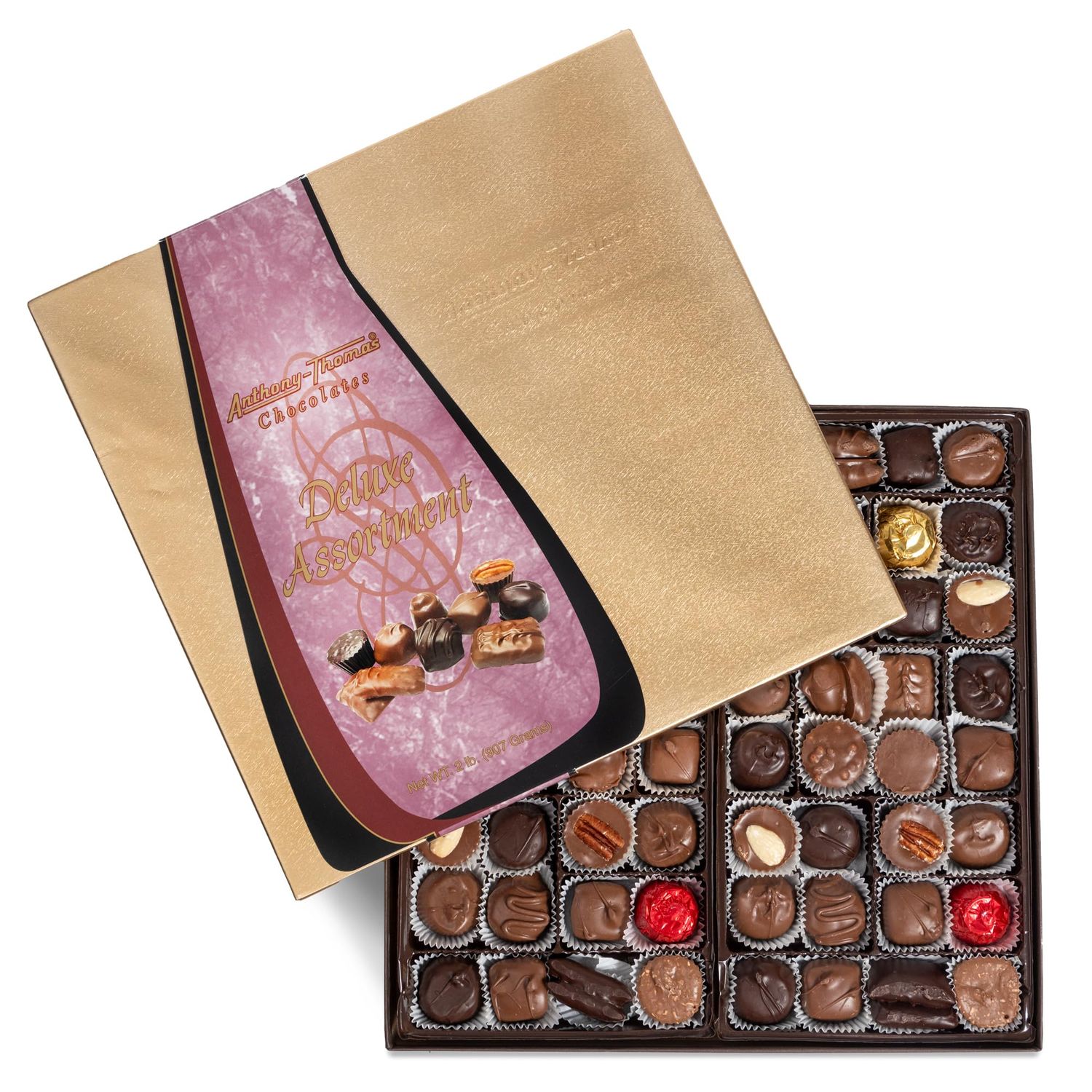 Anthony Thomas, Milk and Dark Chocolate Deluxe Assortment, Milk and Dark Chocolate, Soft Centers, Nuts, Toffee and Caramels, Gift Box (64 Pieces)