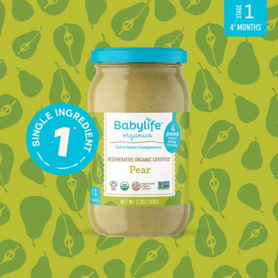 Babylife Organics Stage 1 - Heavy Metal Safe, Organic Baby Food - Pear, 3.2 Ounce Jar (12 Pack)