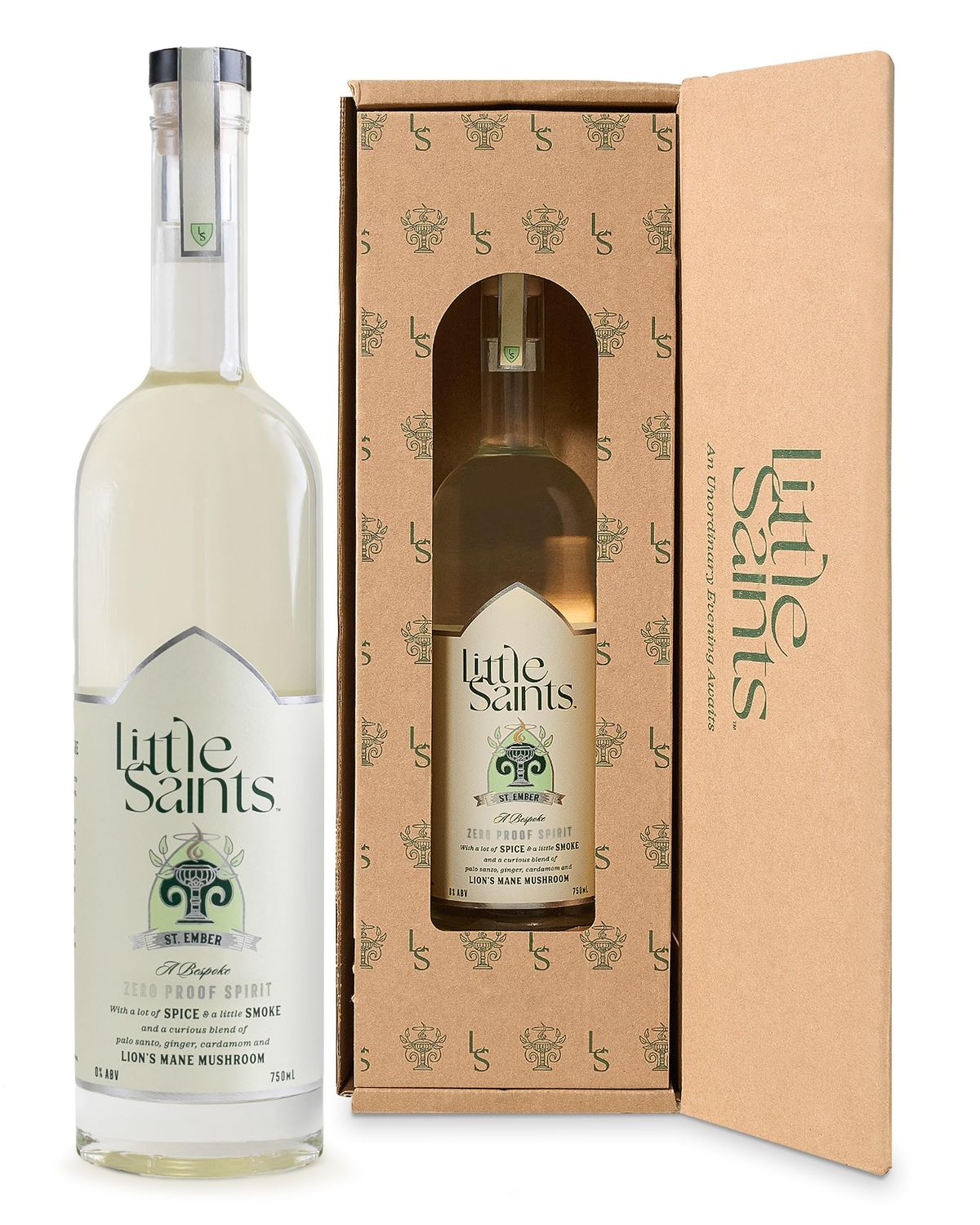Little Saints St. Ember Non-Alcoholic Spirit - Sugar Free Zero Proof - Infused with Lion&#39;s Mane Mushroom Palo Santo to Boost Creativity, Adaptogens Botanicals, 750 ml