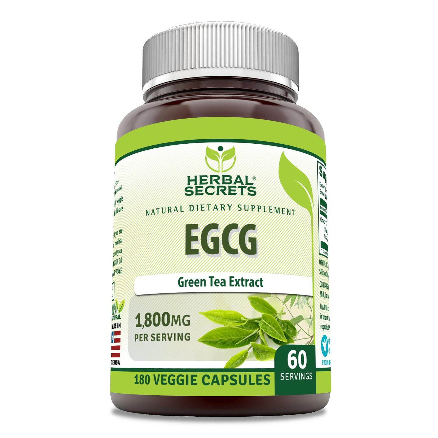Herbal Secrets EGCG Green Tea Extract 1800 Mg Per Serving Veggie Capsules Supplement Non-GMO Gluten Free Made in USA (1 Pack, 180 Count)