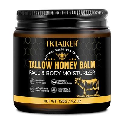 Beef Tallow for Skin, Beef Tallow for Face, Hydrating Tallow Balm with Raw Honey and Beeswax, Grass-Fed Beef Tallow Raw Wild Honey Blend, Body Face Moisturizer, Natural Formula, Light Scent