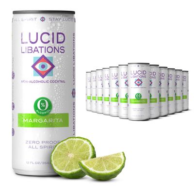 Lucid Libations Non-Alcoholic Cocktail, Zero Proof Craft Mocktail Alcohol Free Beverage Replacement 12 fl oz Cans (Margarita (12 Pack))