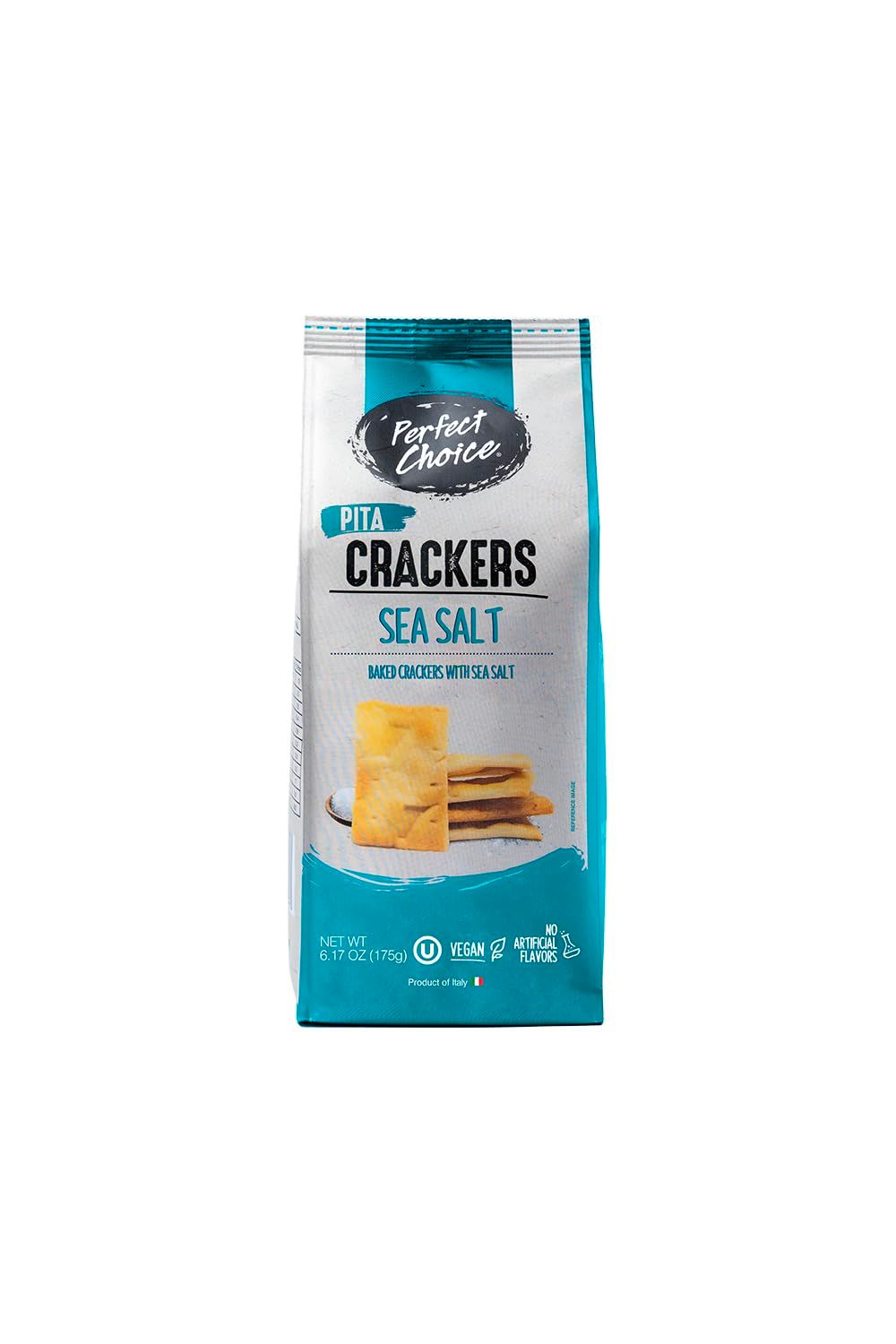 Perfect Choice Pita Crackers (Sea Salt) - Oven Baked and Crunchy Snack - Ideal for Dipping in Sauces or Pairing with Bruschettas 6.17 oz