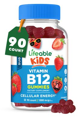 Lifeable Sugar Free Kids Vitamin B12 Gummies 1000 mcg Great Tasting B12 Vitamins for Kids Energy, Mood, and Metabolism Support B 12 Vitamin Gummies for Boys and Girls 90 Gummies