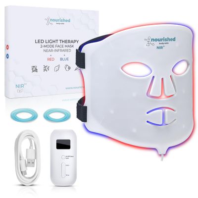 Nourished Bodynskin Portable LED Face Mask with Near-Infrared - Blue, Red Light Therapy for Face - 114 LEDs - Skincare Tool for Wrinkles, Anti-Aging
