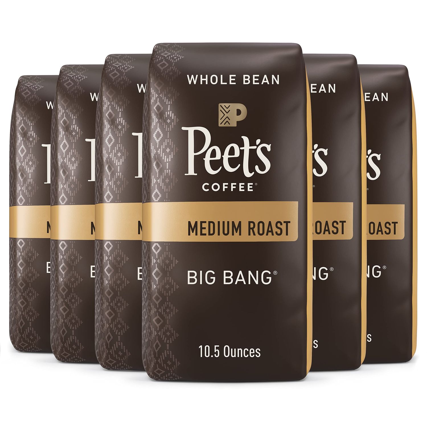 Peet&#39;s Coffee, Medium Roast Whole Bean Coffee - Big Bang 63 Ounces (6 Bags of 10.5 Ounces)