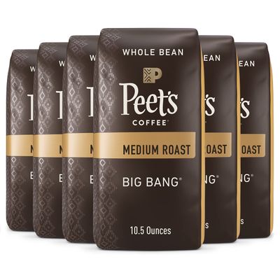 Peet&#39;s Coffee, Medium Roast Whole Bean Coffee - Big Bang 63 Ounces (6 Bags of 10.5 Ounces)