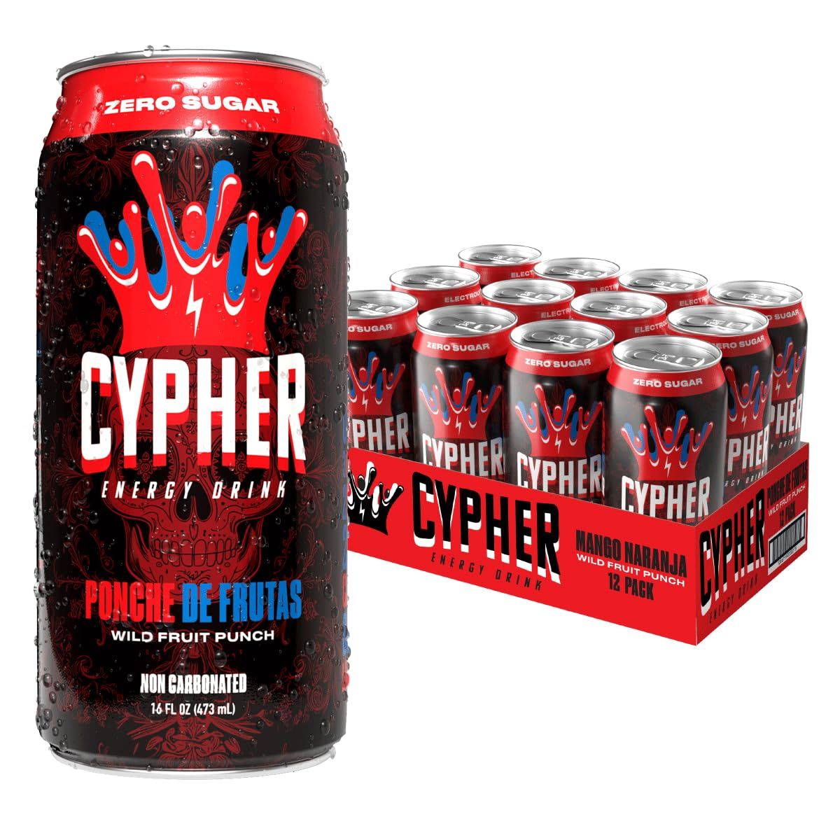 Cypher Wild Fruit Punch Sugar Energy Drink - New Flavor - 3g Whey Protein, 0g Sugar, 260 mg Caffeine, Non-Carbonated, Sugar Free Drink for Sustained Energy and Focus - 12-Pack,16 oz Cans