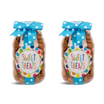 100 North Oh Sugar Sweets SWEET TREATS - Multicolor Happy Dot 10 Ounce Plastic Quart Jar Mini Chocolate Chip Cookies; 2-Pack