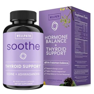 WellPath Soothe Hormone Balance for Women Cortisol Supplements for Women Thyroid Support, Mood Support, Metabolism Booster Adrenal Support Rhodiola, Selenium, Iodine Adaptogens, 60 ct