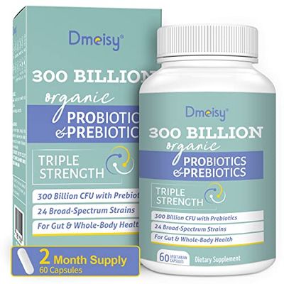 Probiotics for Women and Men, 300 Billion CFU 24 Strains Probiotics 15 Organic Herbs Prebiotics Blend, Shelf Stable Gut Health Supplement for Digestive Immune Whole-Body Health, 2 Month Supply