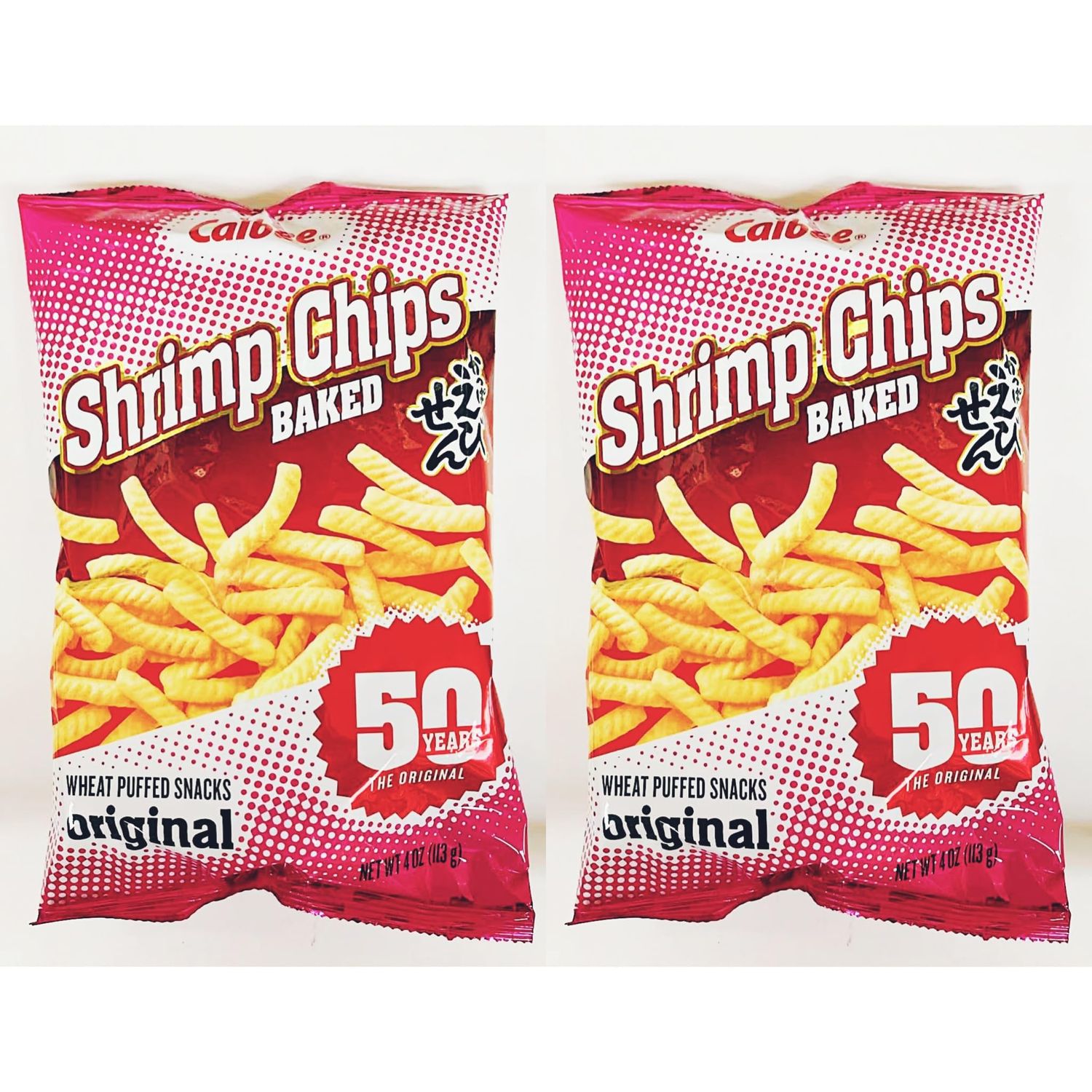 Shrimp Chips, Original Baked Wheat Puffed Snacks, 4 oz 2Pack
