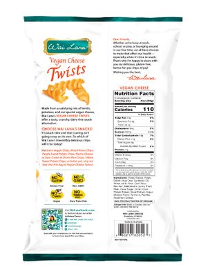 Wai Lana Chips Vegan Cheese Twists with Potato and Lentils - Gluten Free, Non-GMO, Zero Trans Fat, 4.5 oz(Count of 12)