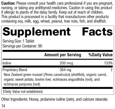 Standard Process Inc. Iodomere - Whole Food Metabolism and Thyroid Support with Echinacea Purpurea, Green Lipped Mussel, Organic Carrot, Organic Sweet Potato, and Iodine - 90 Tablets