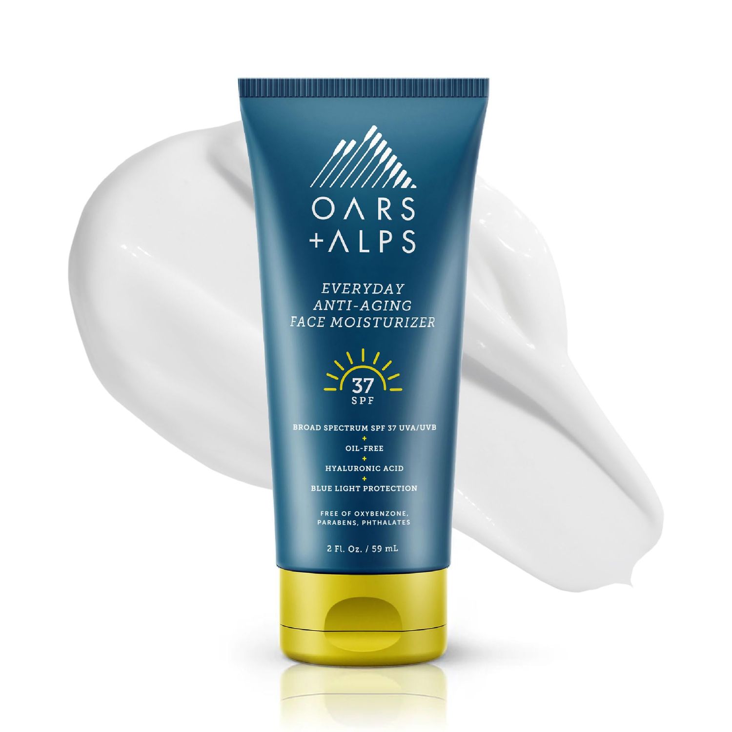 Oars Alps Travel Sunscreen for Face Everday Use, SPF 37 Anti Aging Face Sunscreen Body Lotion, Infused with Hyaluronic Acid, Vitamin E and B5, No White Residue, Water Sweat Resistant, 2oz