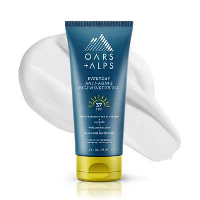 Oars Alps Travel Sunscreen for Face Everday Use, SPF 37 Anti Aging Face Sunscreen Body Lotion, Infused with Hyaluronic Acid, Vitamin E and B5, No White Residue, Water Sweat Resistant, 2oz