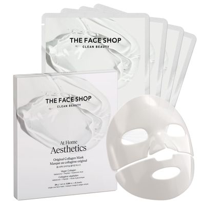 THE FACE SHOP Original Vegan Collagen Face Mask, Korean Glass Skin Essential, Peptide Hydrogel Mask for Firming Skin Elasticity, Moisturizing, 4EA