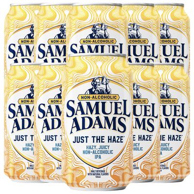Samuel Adams 10 Pack Just the Haze Non-Alcoholic Hazy IPA Brew - Dealcoholized Sam Adams Craft Beer - 12oz Cans - Sabro, Citra, Mosaic, Cascade Hops