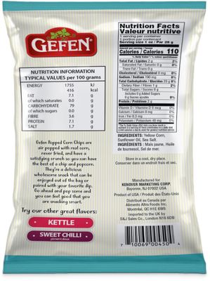 Gefen Popped Corn Chips with Sea Salt, 1oz (8 Pack) Gluten Free Healthy Snacking Nothing Artificial Snack Bag