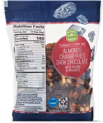 Southern Grove Tranquility Trail Mix Almonds Cranberries Dark Chocolate Raisins Walnuts, Bag - Snack Snacking Food Treat 16oz Bag