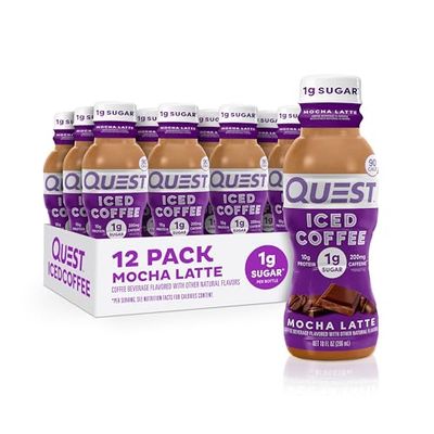 Quest Nutrition Iced Coffee, Mocha Latte, 1g of Sugar, 10g of Protein, 90 calories, 200mg of caffeine, 12 Count