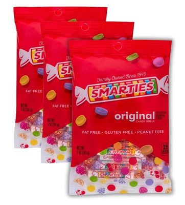 Smarties Candy Bulk Rolls Gluten Free Assorted Flavor Treats Peanut Free Allergen Free Delicious Snacking Bulk Candy Individually Wrapped Halloween Treat - 5 oz Pack of 3