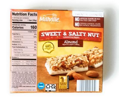 Millville Sweet Salty Nut Granola Bars 100 Whole Grain Oats 7.4 oz (6 bars x 1.2 oz) Pack of 1 (Almond)