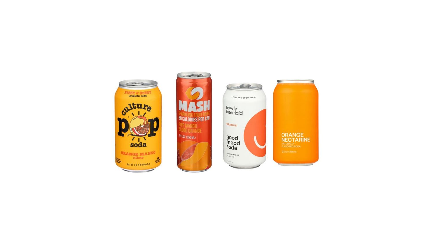 Orange Soda Variety Pack - 4 Multi Flavors Soft Drink Bundle, Orange Mango Lime, Ripe Mango Blood Orange, Orange Nectarine - 4x 12oz