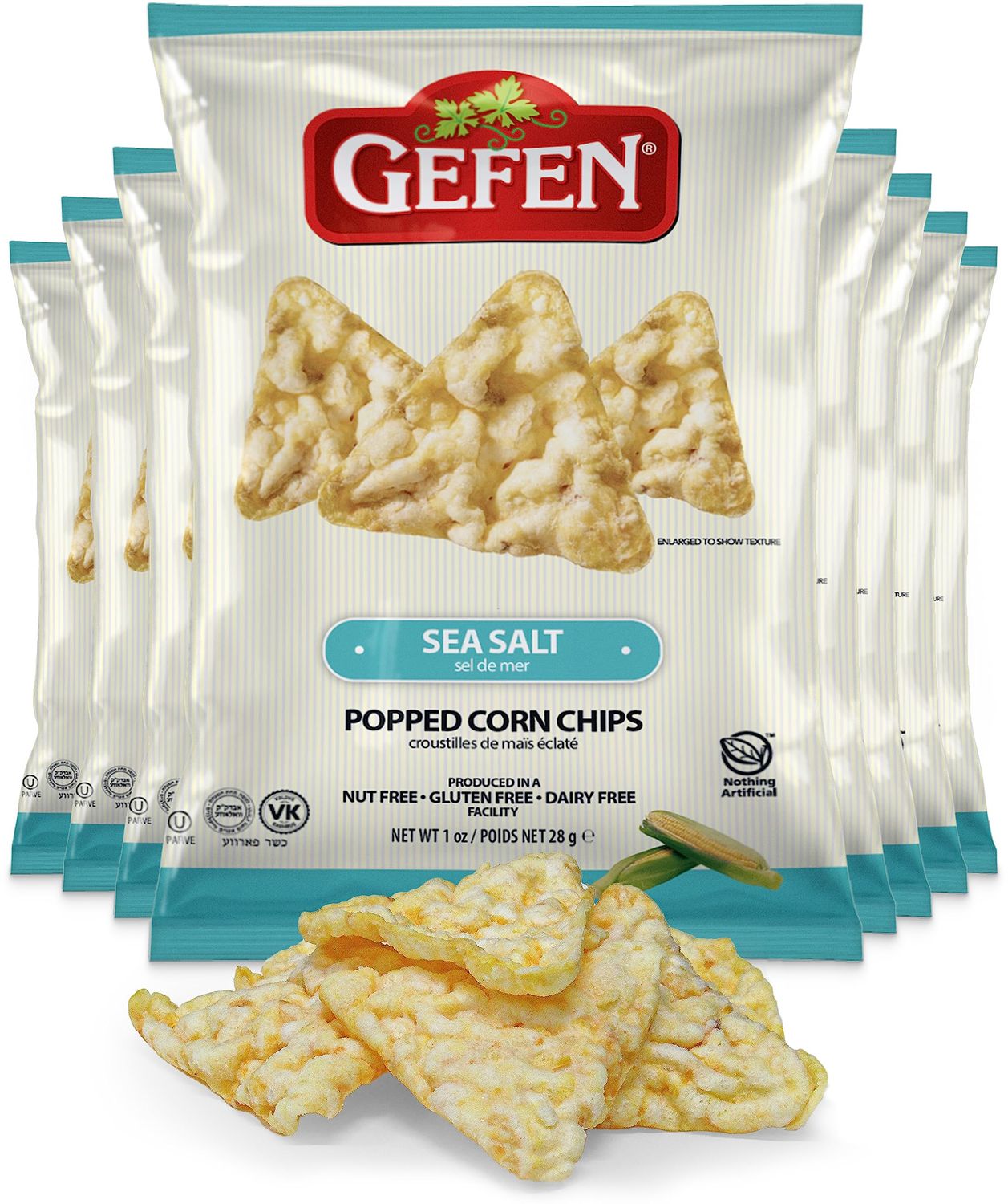 Gefen Popped Corn Chips with Sea Salt, 1oz (8 Pack) Gluten Free Healthy Snacking Nothing Artificial Snack Bag