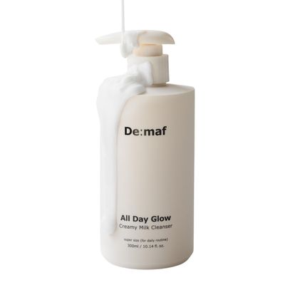 De:maf All Day Glow Creamy Milk Cleanser Gentle Face Wash for Sensitive Skin, Korean Face Wash Hydrating Facial Cleanser with Hyaluronic Acid, Ceramides, Panthenol (10.14 fl oz)