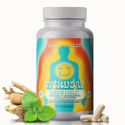 LUV Everyday Men&#39;s Multivitamin Men&#39;s Adult Formula Daily Nutritional Support with Iron Calcium KSM-66 Ashwaganda CoQ10 and Lycopene - Highly Bioavailable Non GMO Gluten Free Vegetarian - 60 Capsules