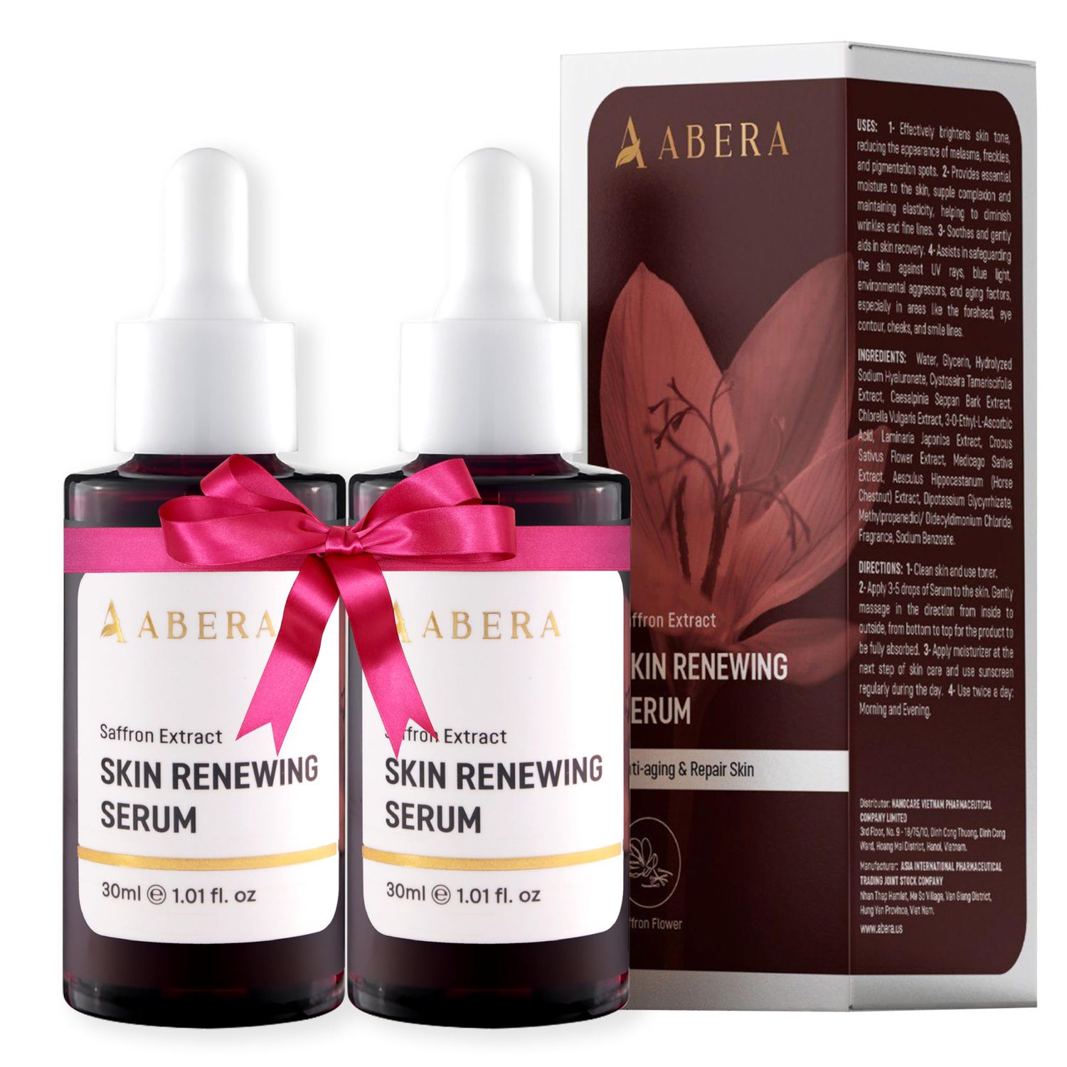ABERA Saffron Serum For Melasma Treatment, Renewing for Face, Anti-Aging Treatment for Fine Lines Wrinkles, High Potency Saffron Extract, Hydrating Serum, Dark Spot Remover (2 BOXES)