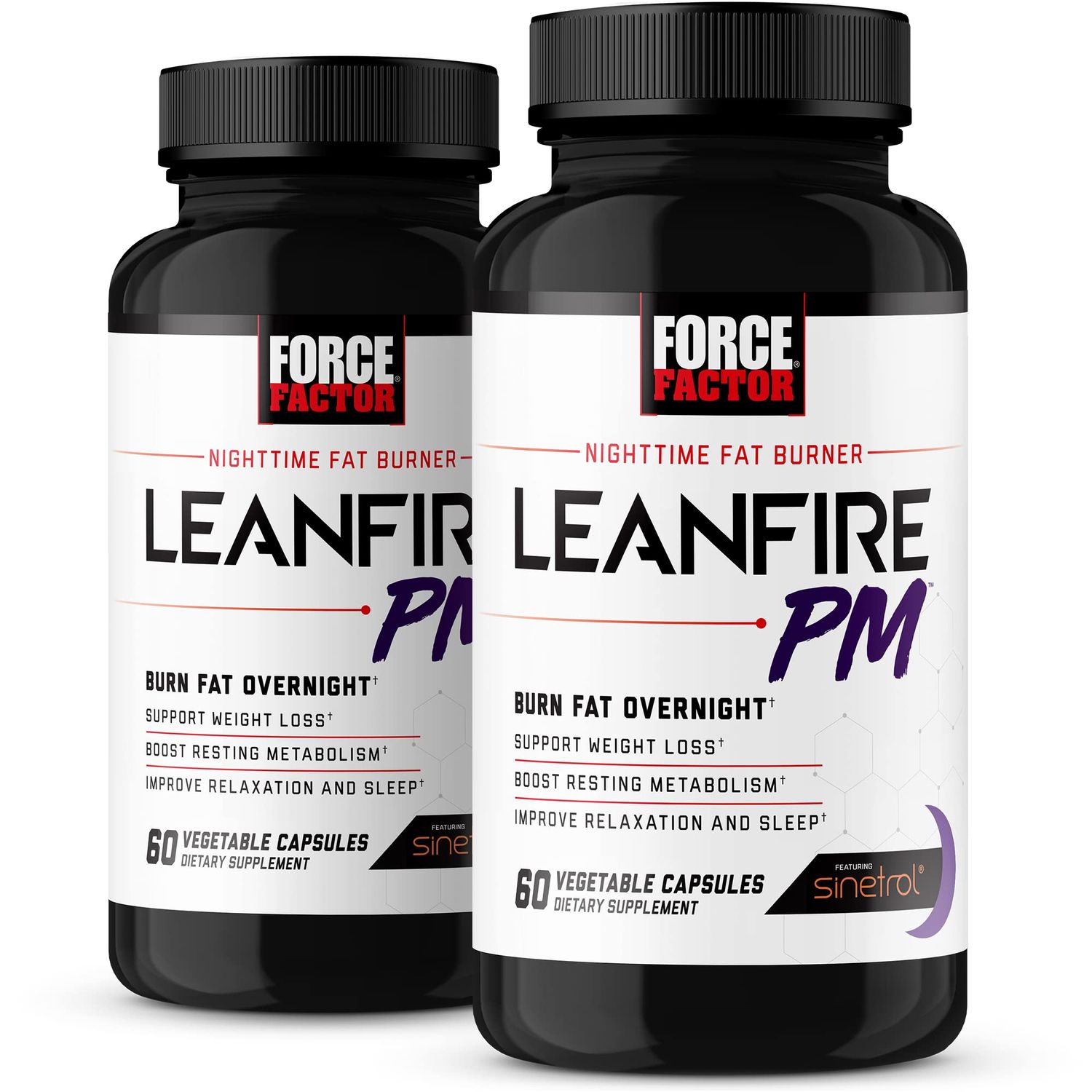Force Factor LeanFire PM, Weight Loss Pills for Women and Men, Fat Burner and Overnight Weight Loss Pills to Burn Fat, Boost Metabolism, with Melatonin, 60 Count (Pack of 2)